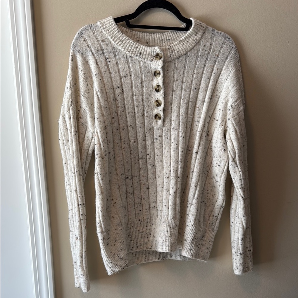 Madewell Cream Crew Neck Sweater with Ribbed Knit